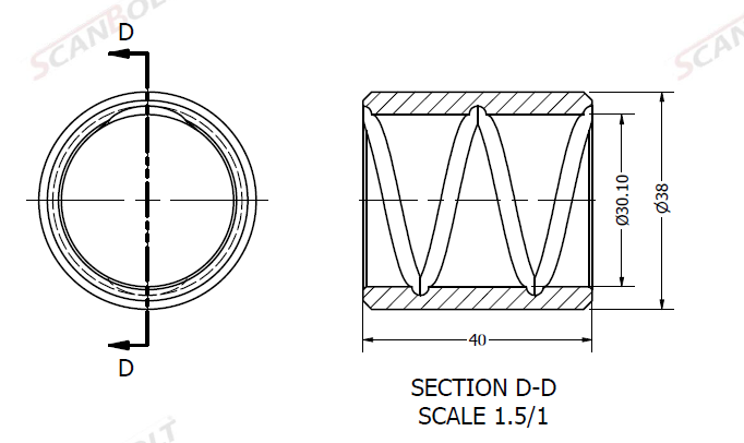 Buchse 30 x 38 x 40L