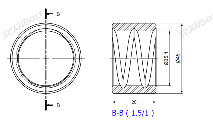 Buchse 35 x 45 x 28L