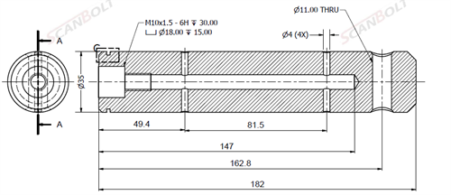 Bolzen Ø35x182L mit Schmierung & Arretierloch