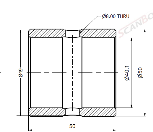 Buchse 40 x 50 x 50L